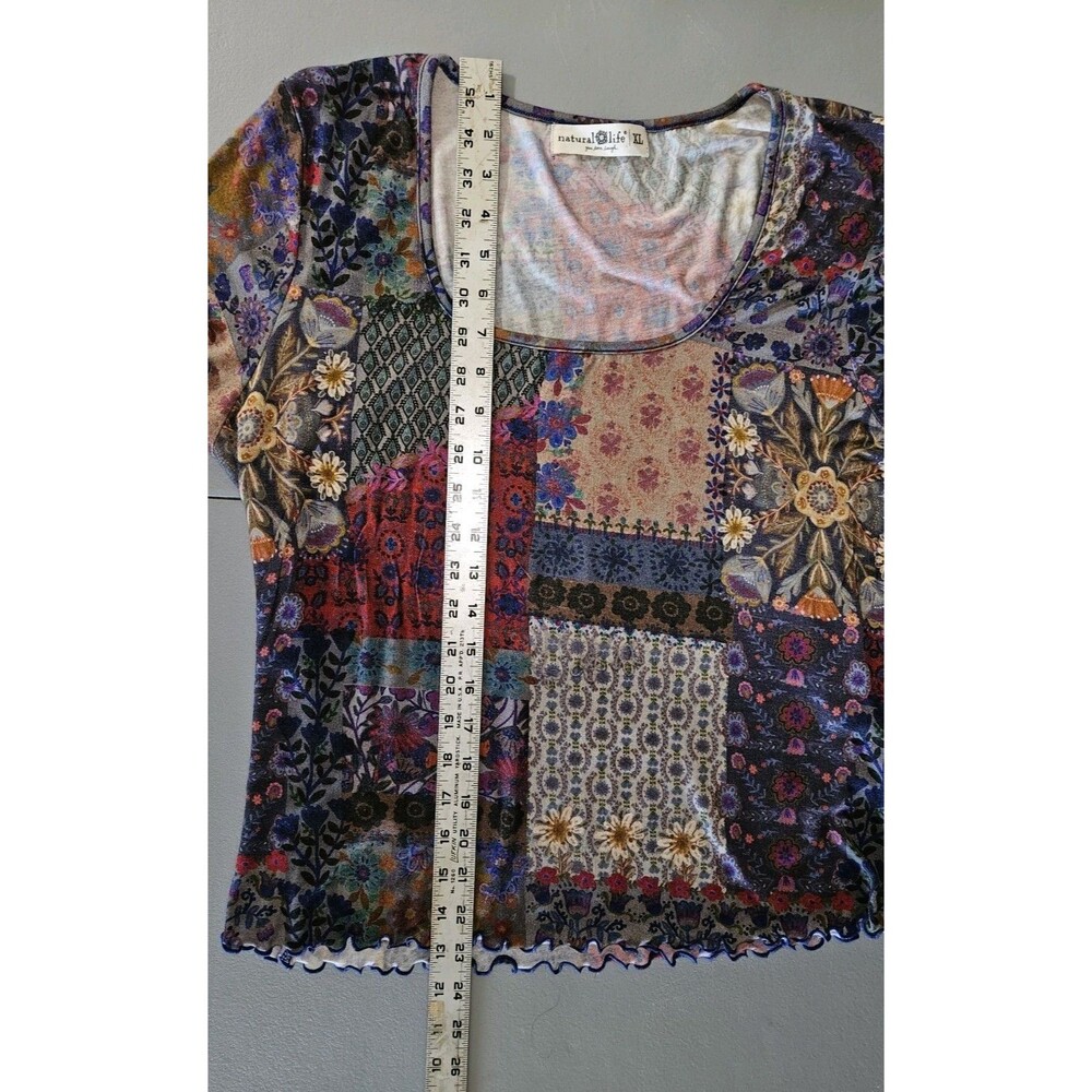 Natural Life Patchwork Top Womens XL Multicolor Stretch Boho - Picture 4 of 6